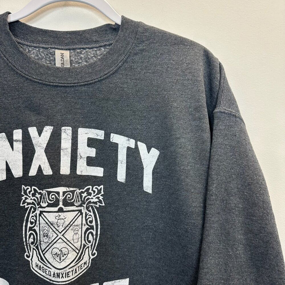 Anxiety State Crewneck Pullover Sweatshirt Grey White Large - Picture 5 of 15
